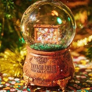 Taylor Swift Holiday Snow Globe with Brown and Gold Base